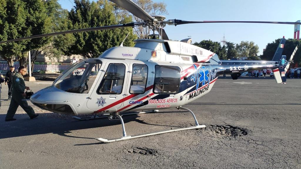 HELICÓPTERO DE TLAXCALA TRASLADÓ A PACIENTE CON QUEMADURAS DE GUERRERO A CDMX