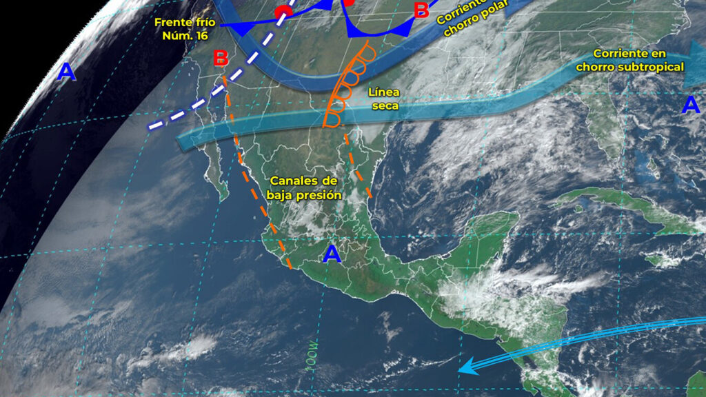 La CONAGUA advierte, a través del SMN, de bajas temperaturas debido a la interacción de masas de aire frío y canales de baja presión, junto con el frente frío