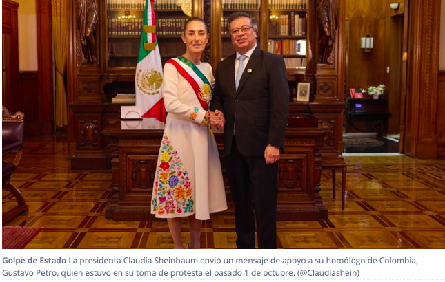 Nuestra solidaridad con el presidente Petro: Sheinbaum manda su respaldo hasta Colombia