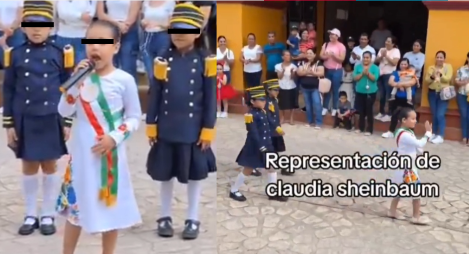 Una menor se caracteriza como Sheinbaum en desfile; la Presidenta lo celebra