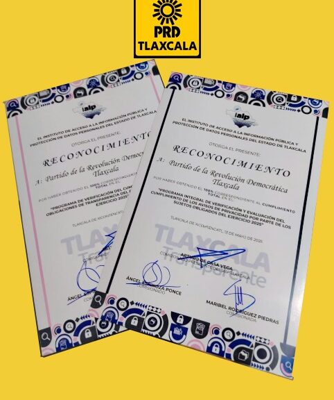 Reconoce IAIP al PRD Tlaxcala por su cumplimiento total en materia de transparencia y rendición de cuentas.