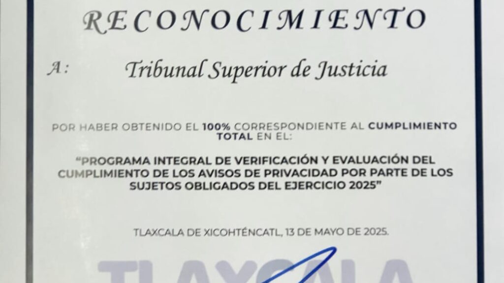 Reconoce IAIP al Poder Judicial por cumplir el 100 por ciento sus obligaciones de transparencia