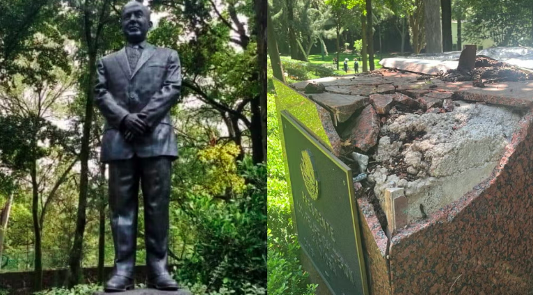 Derriba árbol estatua de Felipe Calderón en Los Pinos