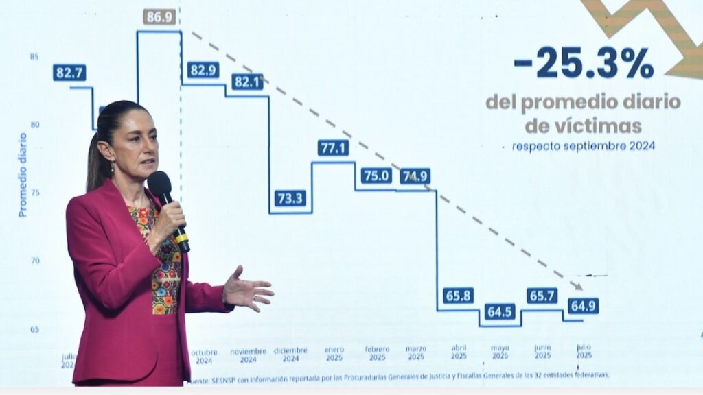 El homicidio cae 25% desde 2024 y julio 2025 es el mes con menos casos en una década