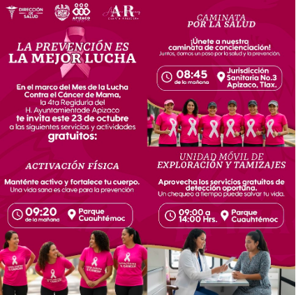 APIZACO PROMUEVE LA PREVENCIÓN Y LA SALUD EN EL MES DE LA LUCHA CONTRA EL CÁNCER DE MAMA