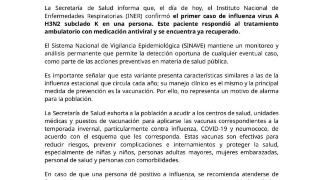 Refuerzan en Tlaxcala medidas de prevención ante el virus Influenza A H3N2 subclado K