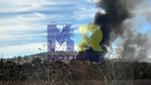 Incendio registrado en el corralón de la Fiscalía General de Justicia del Estado de Tlaxcala, ubicado en San Andrés Ahuashuatepec, municipio de Tzompantepec