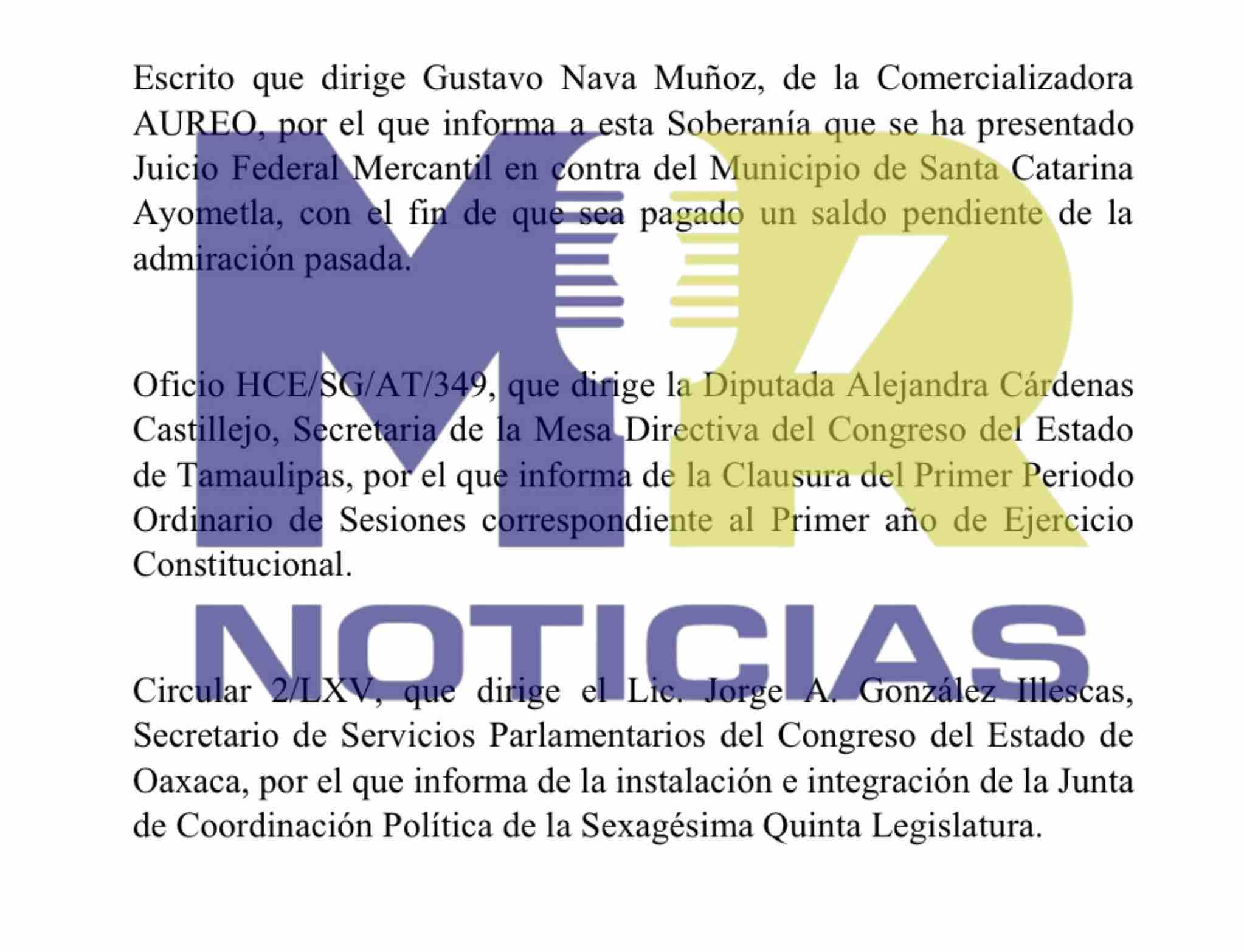 Este documento entregado al Congreso de Tlaxcala tenía la intención de presionar al ayuntamiento de Tlaxcala por la falta de pago a su empresa.
