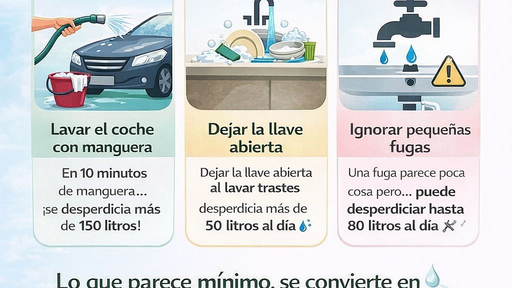 Lo que parece mínimo en el día a día, se convierte en miles de litros desperdiciados al mes.