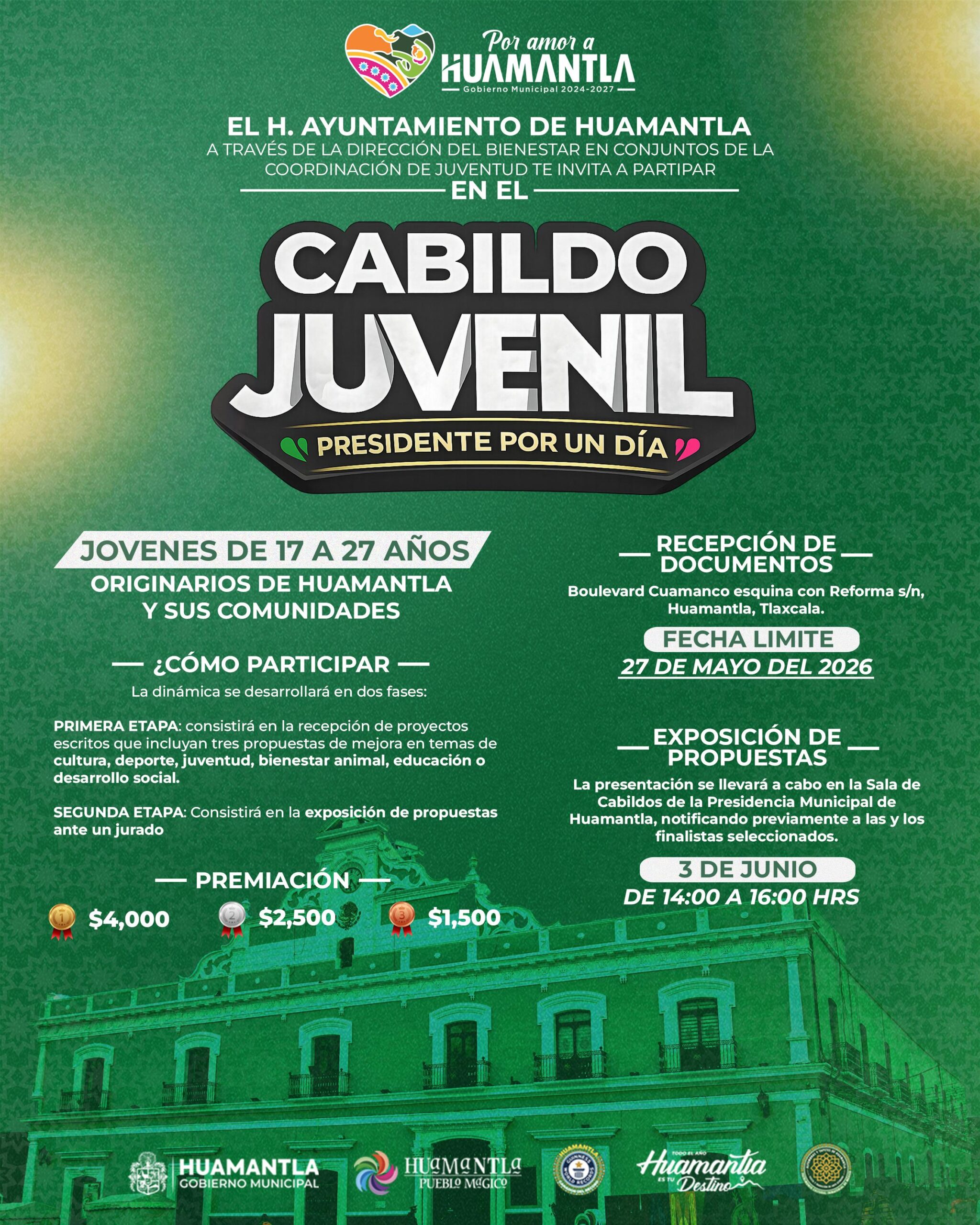 GOBIERNO MUNICIPAL DE HUAMANTLA LANZA “PRESIDENTE POR UN DÍA”, EJERCICIO QUE LLEVARÁ PROPUESTAS JUVENILES AL CABILDO