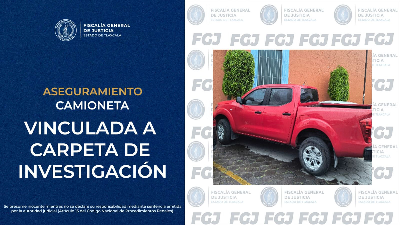ASEGURA FGJE CAMIONETA VINCULADA A CARPETA DE INVESTIGACIÓN