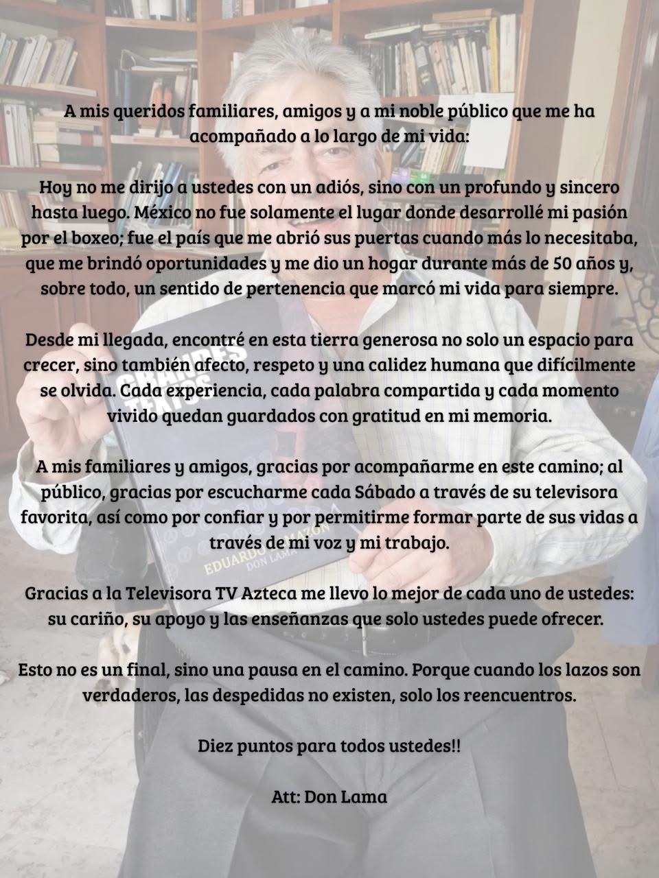 Con este emotivo mensaje Lamazón anunciaba un alto en el camino, pero no se despidió de su público