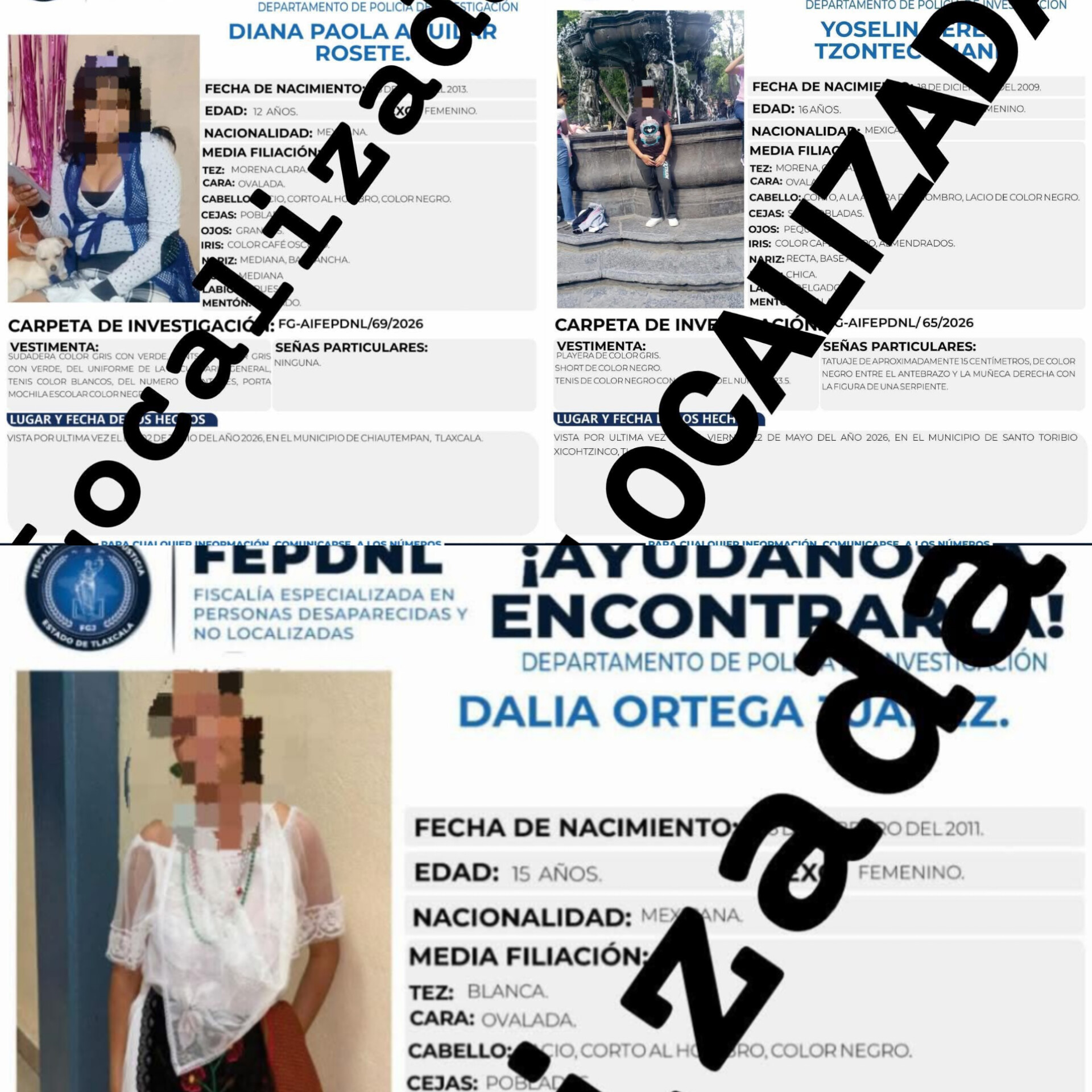 Localiza FGJE a tres adolescentes reportadas como desaparecidas