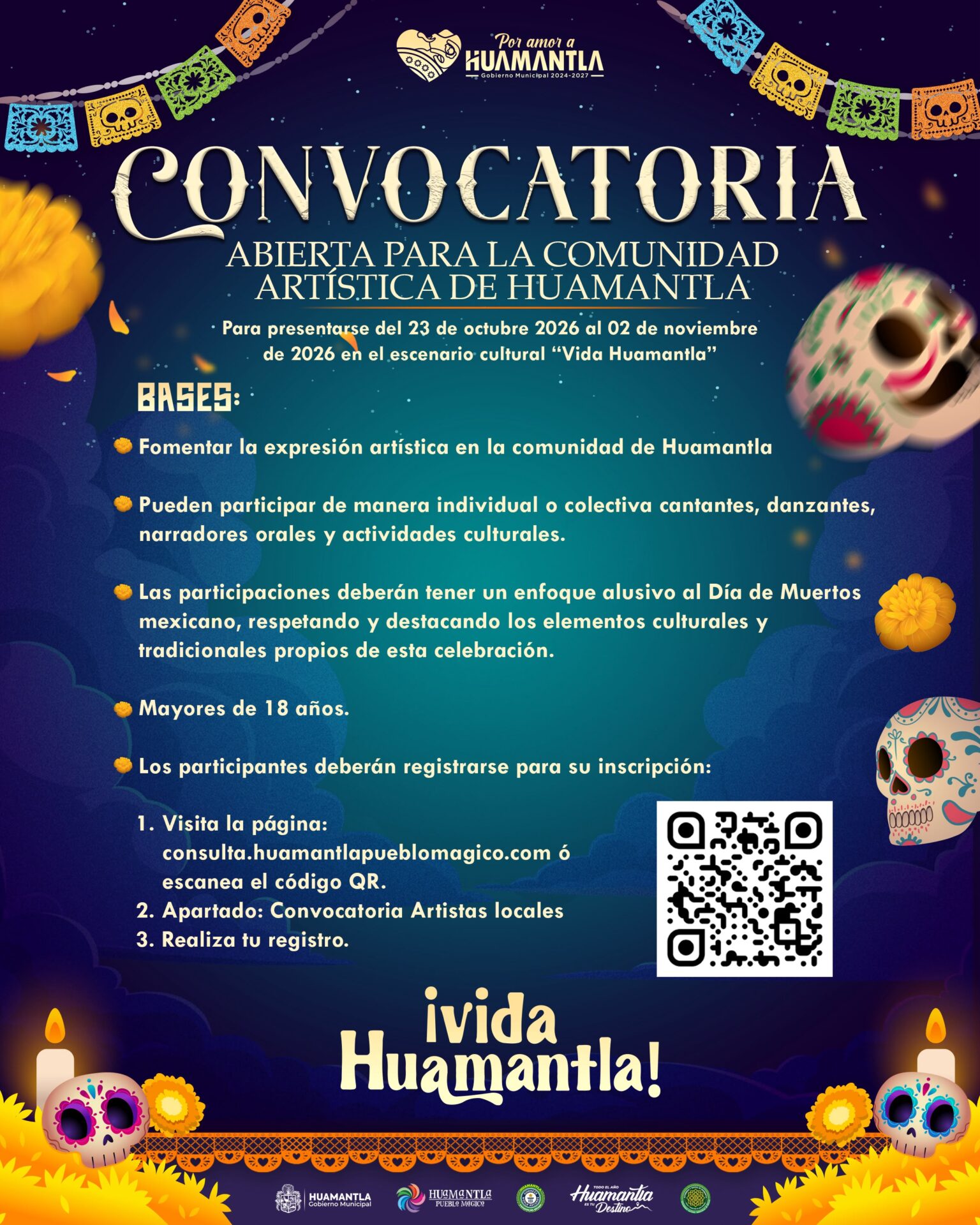 GOBIERNO DE HUAMANTLA CONVOCA A ARTISTAS LOCALES A PARTICIPAR EN “VIDA HUAMANTLA” 2026